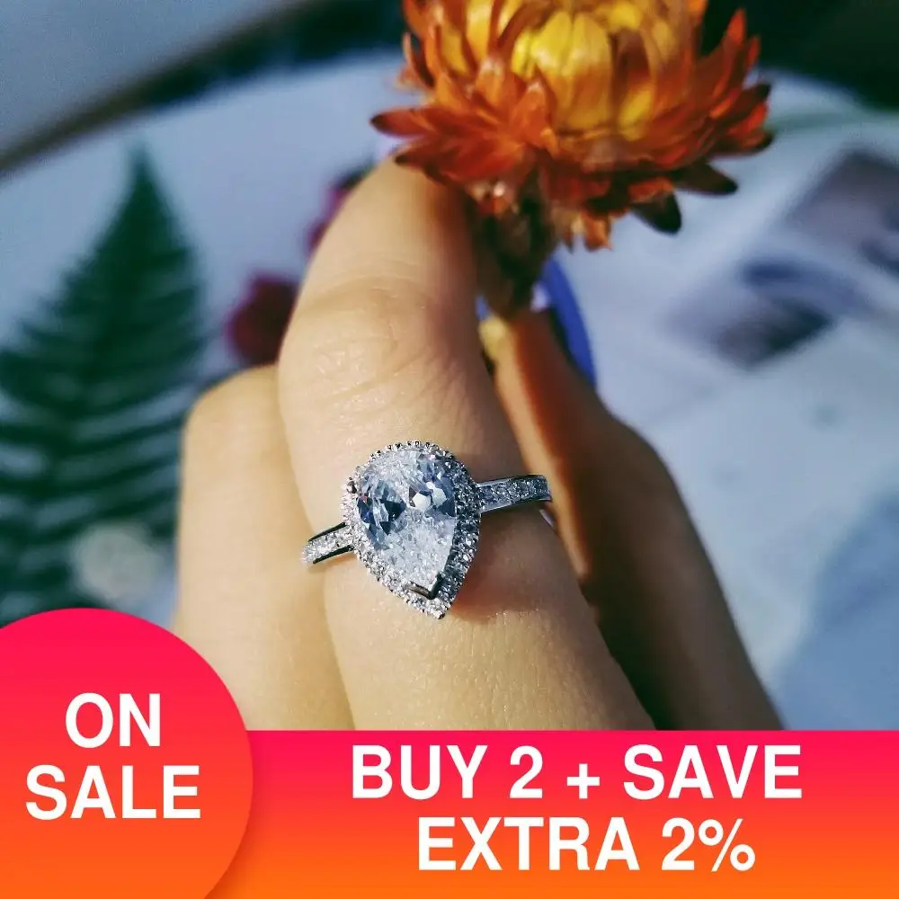 Реальные 925 стерлингового серебра Розовый Груша циркон обручальные кольца для