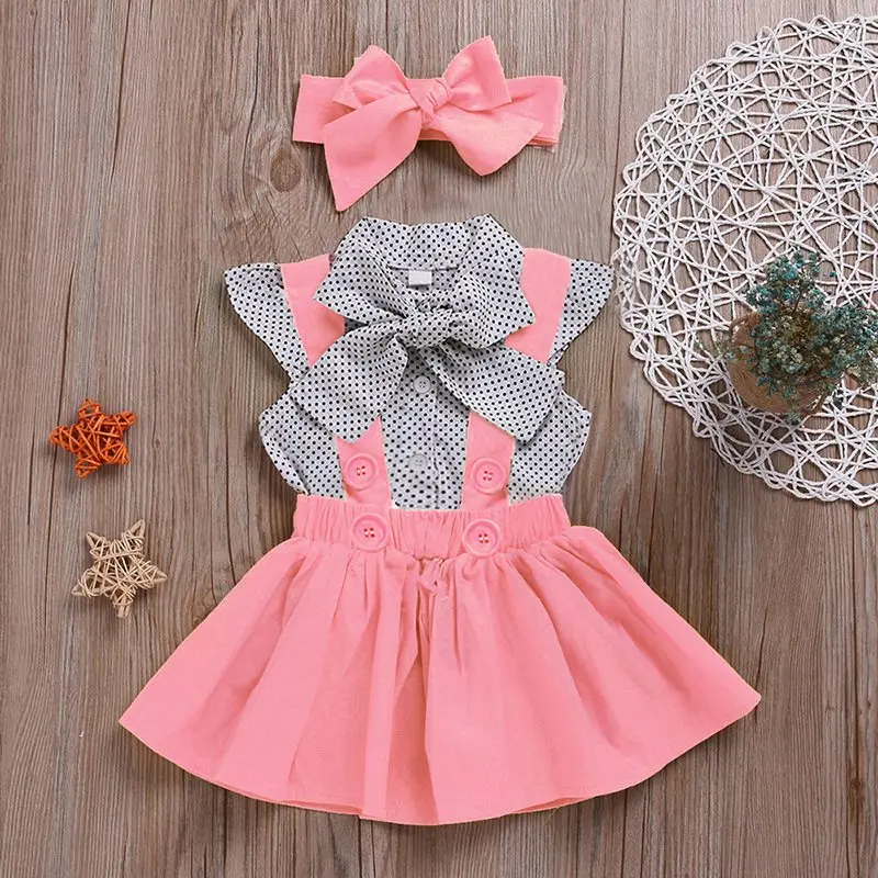 

Baby Girls 2020 Summer Clothes Set Summer Kids 1-4 Years Girls Baby Clothing Headband+Tops+Skirts 3PCS Infant Girls Outfits
