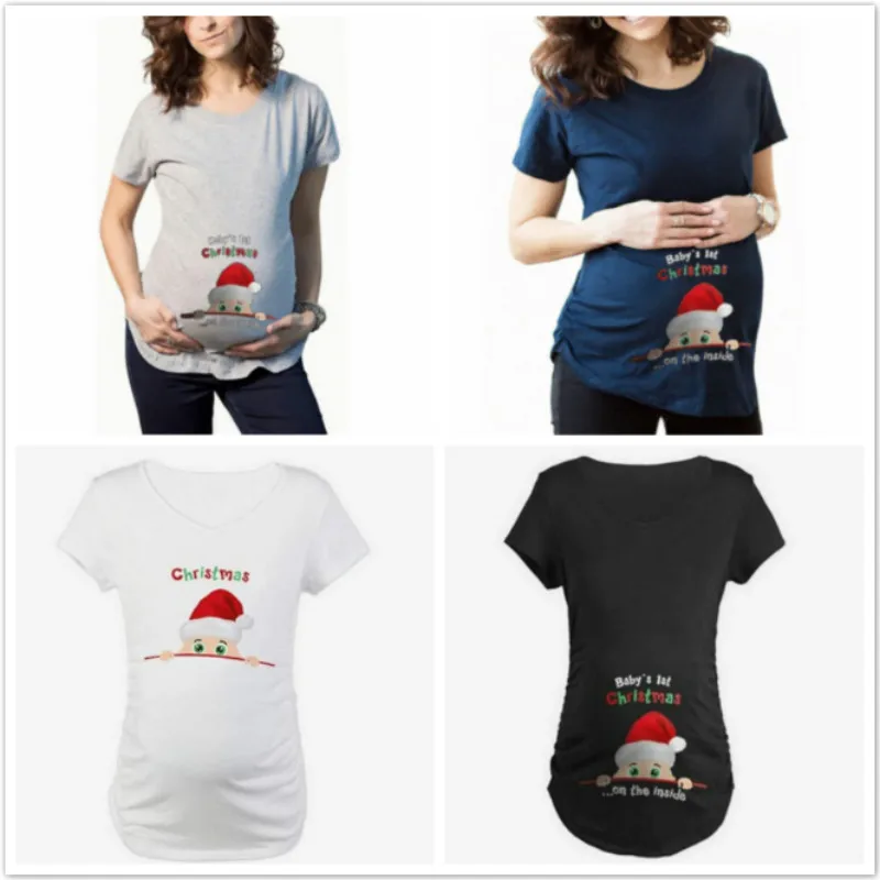 Рождественская Одежда для беременных летние футболки для беременных с коротким рукавом повседневные футболки Одежда для беременных Смешн...