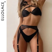 ellolace erotic lingerie halter sexy underwear bilizna set lace bra kit push up black intimate langerie exotic sets