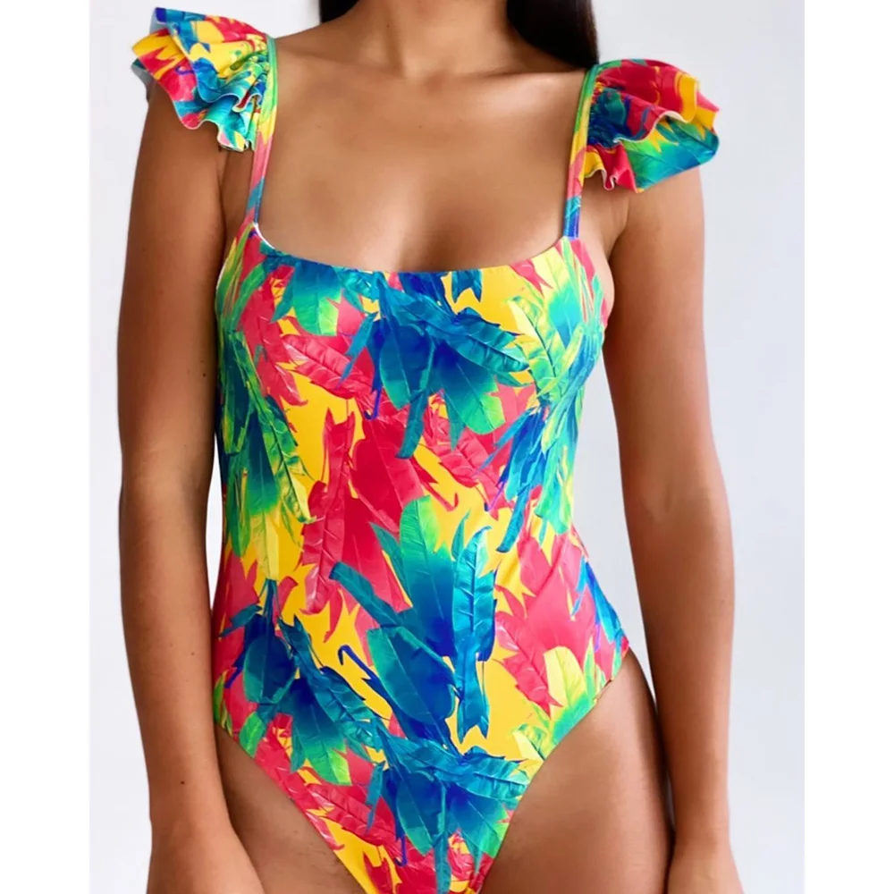 Слитный купальник с оборками размера плюс купальные костюмы V-Neck Женский