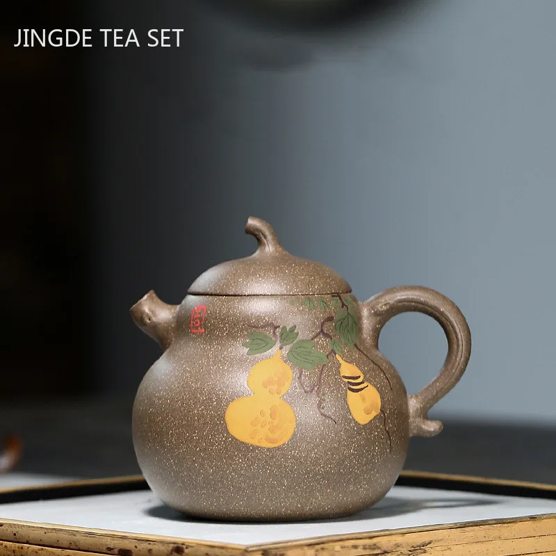 

Creativity Purple Clay Tea Pots Yixing Raw Ore Teapots Hand Painted Gourd Filter Kettle Boutique Household Teaware 280ml