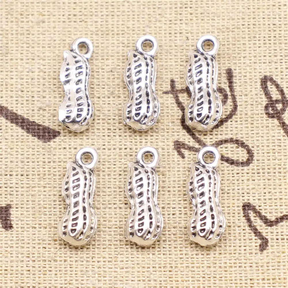 

Peanut Charms Supplies For Jewelry Making Kit Antique Silver Color 10pcs 19x7mm