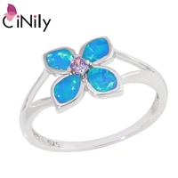 cinily blue white fire opal four leaf clover rings with stone silver plated purple orange garnet bohemia boho jewelry woman