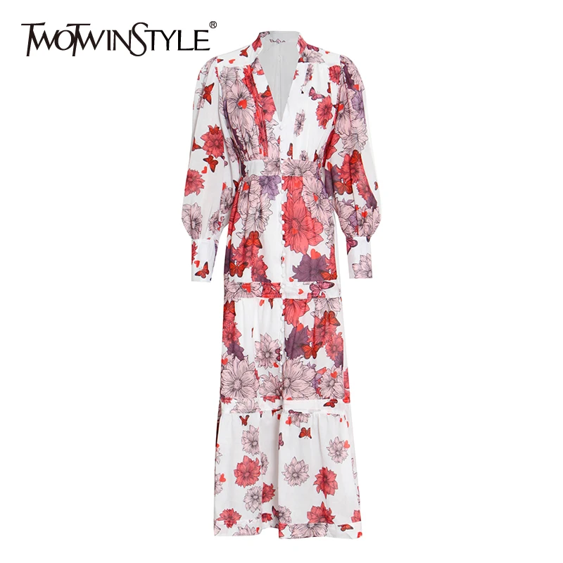 

Женское платье TWOTWINSTYLE, винтажное платье с глубоким v-образным вырезом, длинным рукавом и высокой талией для похудения, новинка 2021, осень