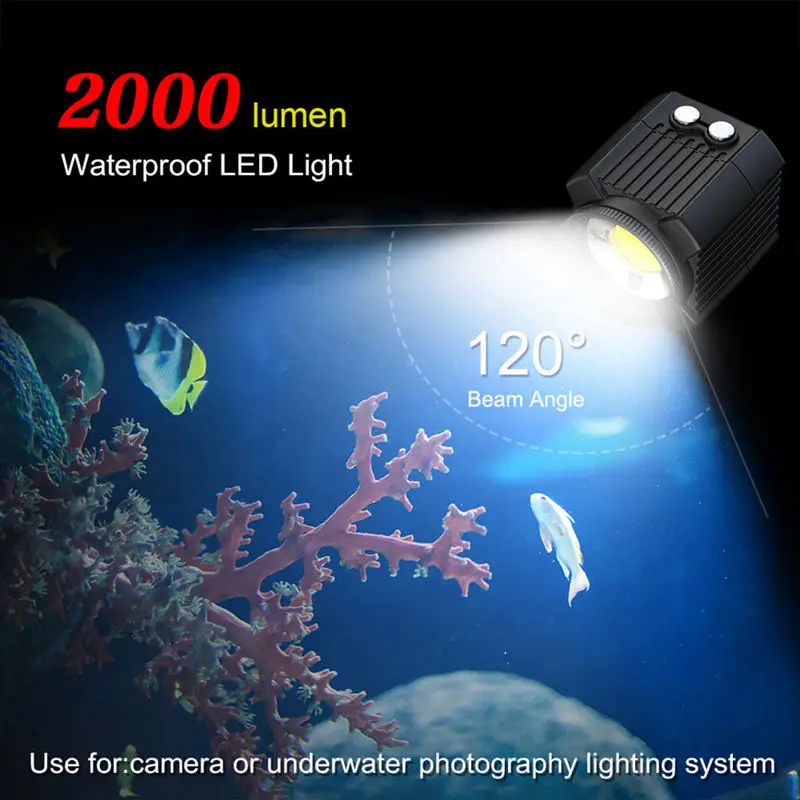 

HOT Underwater Camera Flash 60M Waterproof Diving Fill Light 2000Lm For Hero 7 6 5 Action Video Cameras Accessories