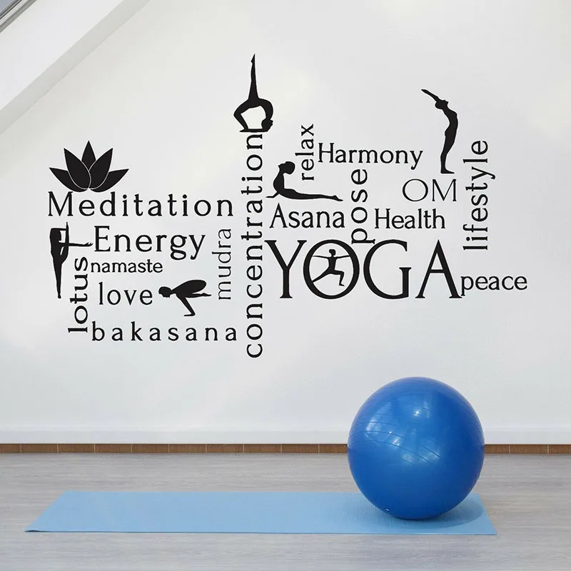 

Word Cloud Wall Decal Lotus Energy Mudra Yoga Harmony Vinyl Window Stickers Meditation Room Yoga Studio Interior Decor Art E801