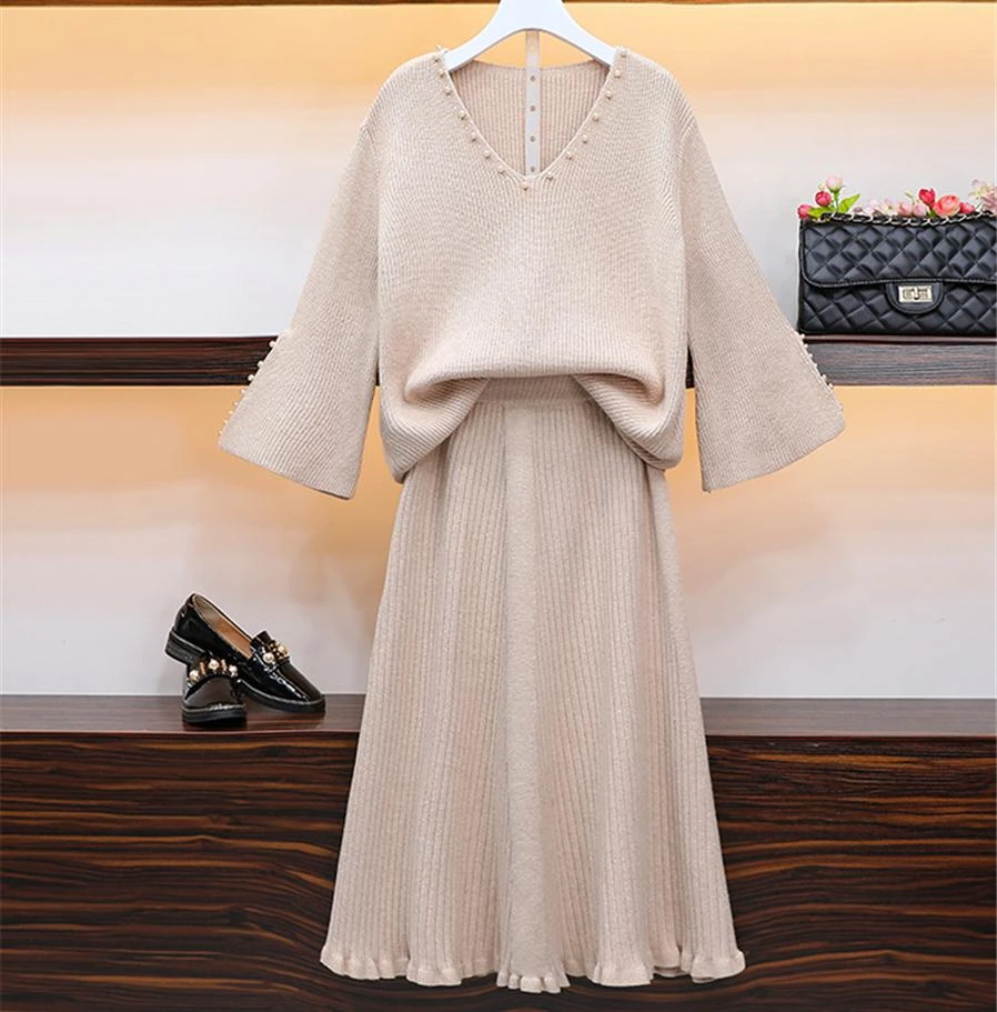 2019 осенне зимние костюмы свитера больших размеров Женский комплект из 2