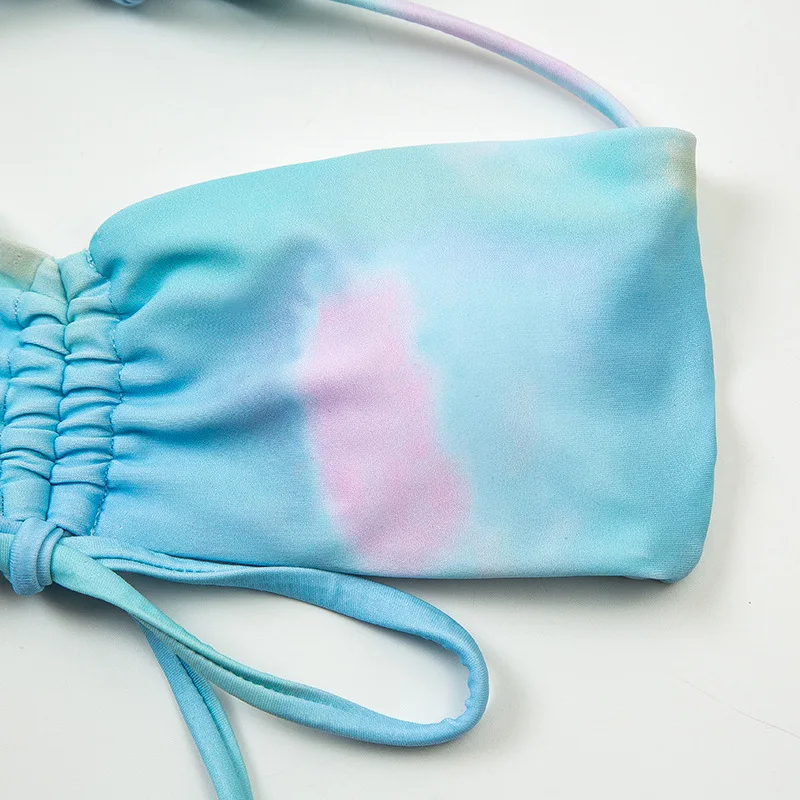 

Women's Drawstring Lace Up Bikini 2021 New Fashion Printing Stitching Split Swimsuit Sexy Summer Swimming Suit For Women