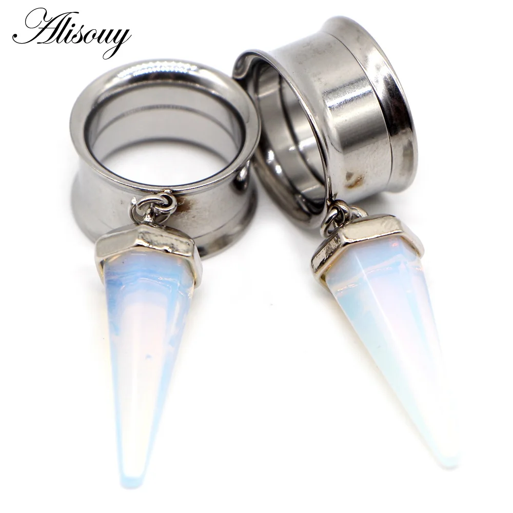 EM0844A Silver Opal Alisouy 2 шт хирургическая сталь опал Фиолетовый Камень ушной разъем туннельный расширитель диаметры для ушей конус внутренняя нить пирсинг украшения для тела - Окраска металла: EM0844A Silver Opal