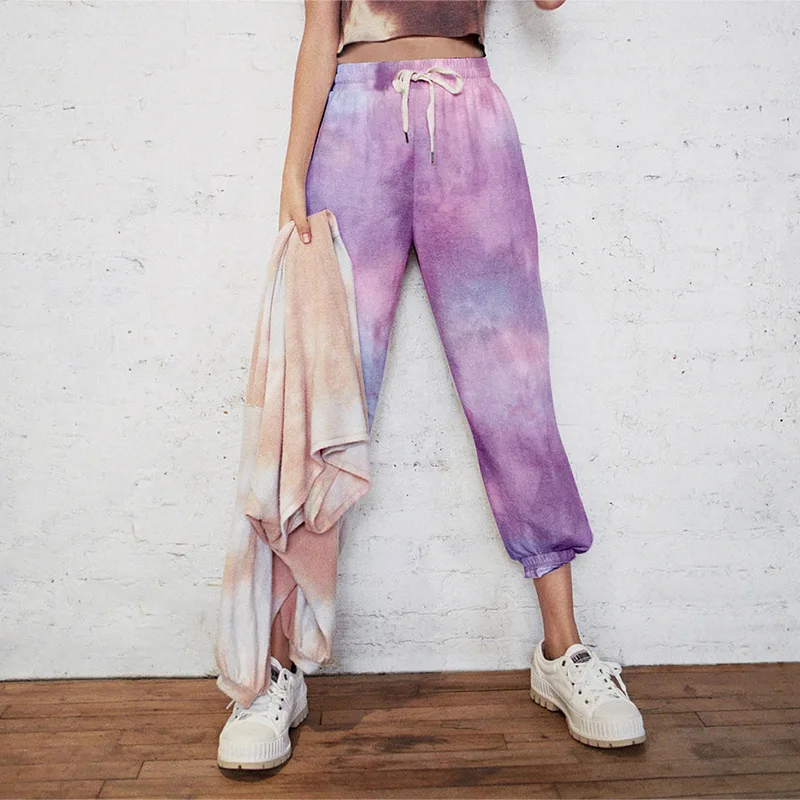 Women'S New Tie-Dye Casual Sweater Sports Trousers Home Pants Drawstring Sweatpants Jogger Casual High Waist Loose Jogging Pants