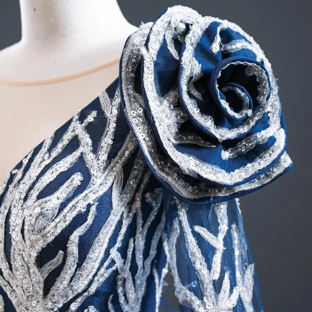 2020 One Shoulder Ball Gown Evening Dress Applique Beaded Sequins Feather Floor-Length Prom Dress Formal Dress Women Dress Dubai