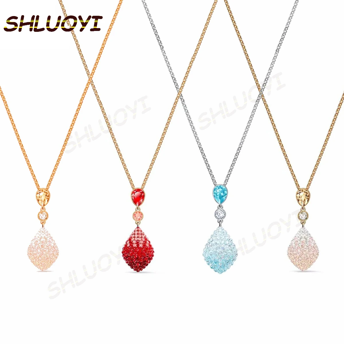 

Fashion jewelry SWA new elegant elegant and noble drop shaped gradient pendant for women Charm Necklace