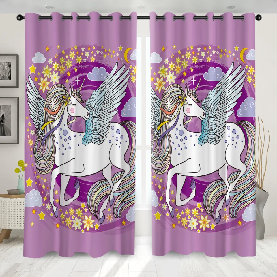 

SOFTBATF Pink Unicorn Windows Curtains Darkening for Living Room Bedroom Decorative Kitchen Curtains Dropshipping