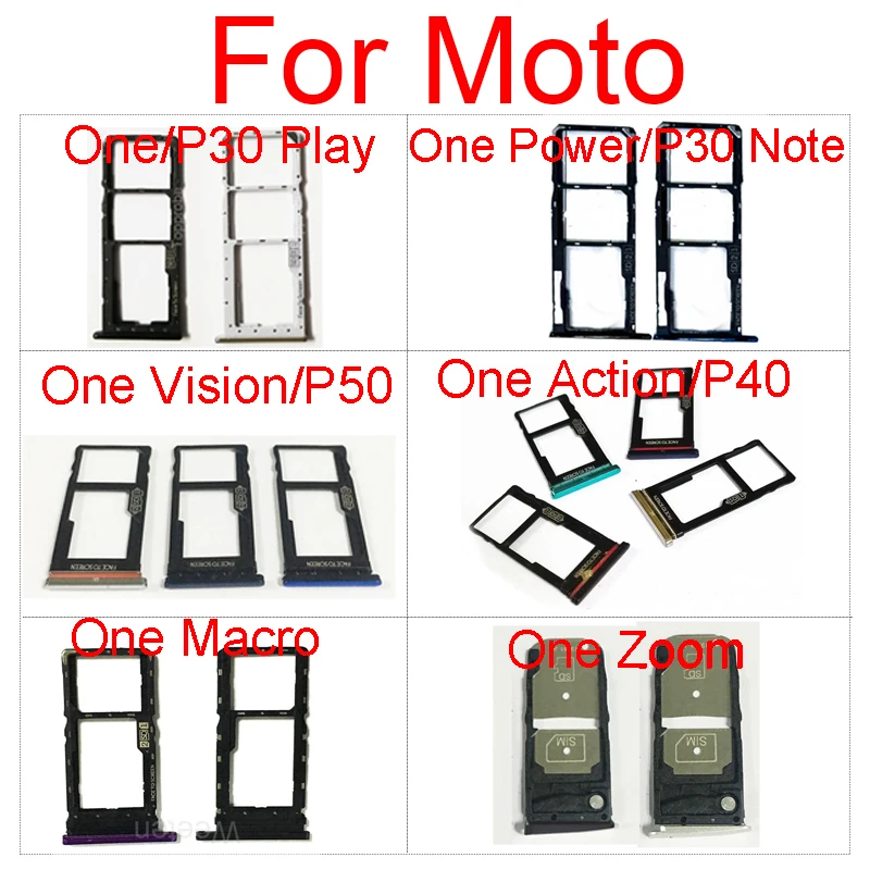 

Sim Card Tray Holder For Motorola Moto One Power Vision Action Macro Zoom P30 Play Note P40 P50 Reader Card Slot Socket Adapters
