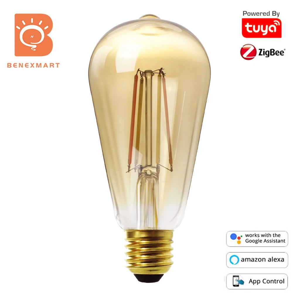 Светодиодная лампа накаливания Benexmart Tuya Smartthings Zigbee ST64 E27 двойная белая смарт