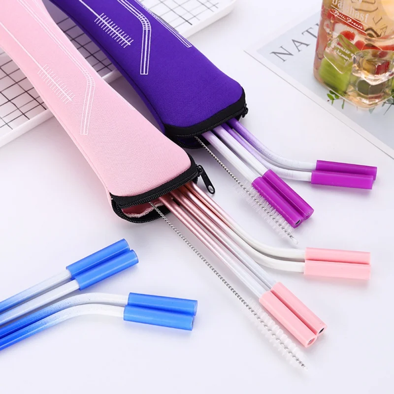 

New stainless steel environmentally friendly straw paint silicone head set