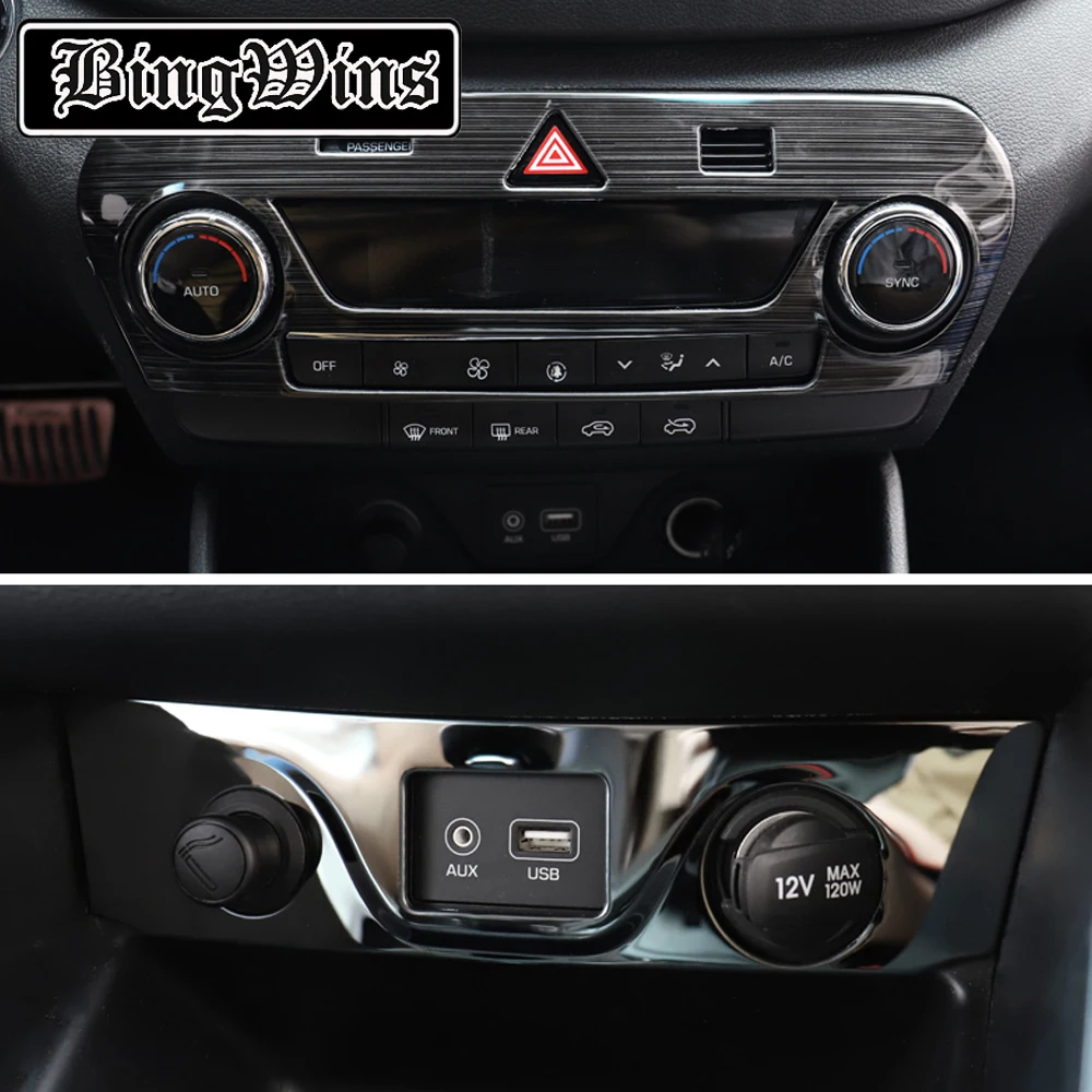 

Car style For New Tucson 15-18 interior refitting Stainless Steel Black Titanium center control shift trim strip water cup frame