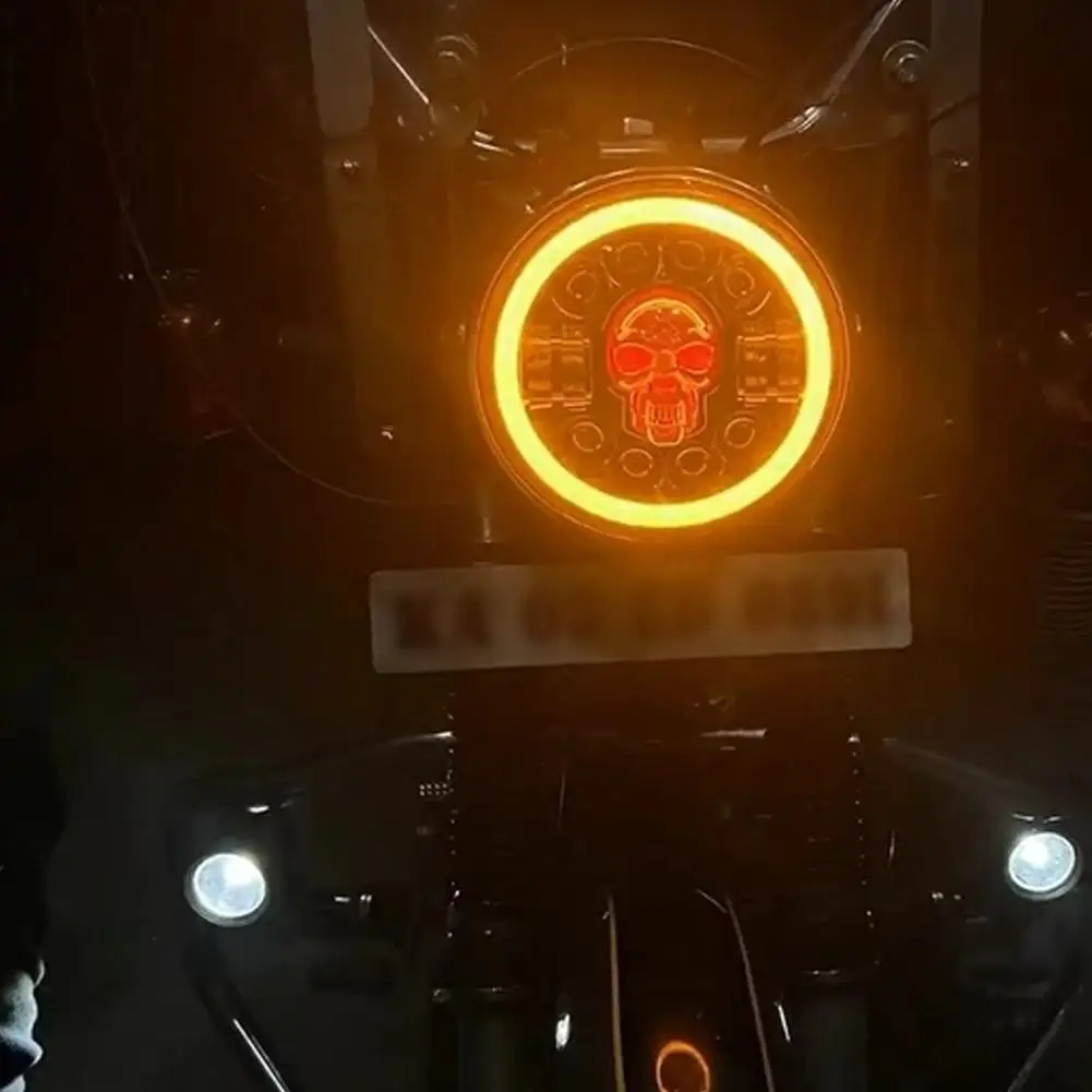 New 7In 12V Skeleton LED Headlights DRL Hi/Lo Beam H4 180W Halo Ring Amber Angel Eye For Jeep Wrangler UAZ Hunter | Автомобили и