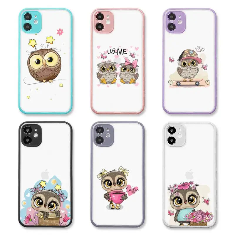 

Cute Owl Black Phone Case purple matte transparent For iPhone 7 8 x xs xr 11 12 pro plus max mini Clear Funda