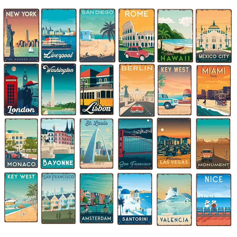 Туристический город путешествия металлический жестяной знак украшение для паба