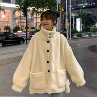 lucyever womens lamb wool coat korean kawaii loose faux fur teddy overcoat female harajuku shaggy warm pockets jackets outwear