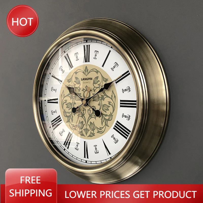 

Classic Luxury Wall Clock Large Classic European Antique Waterproof Rose Gold Living Room Roman Numeral Watch Horloge Room Decor