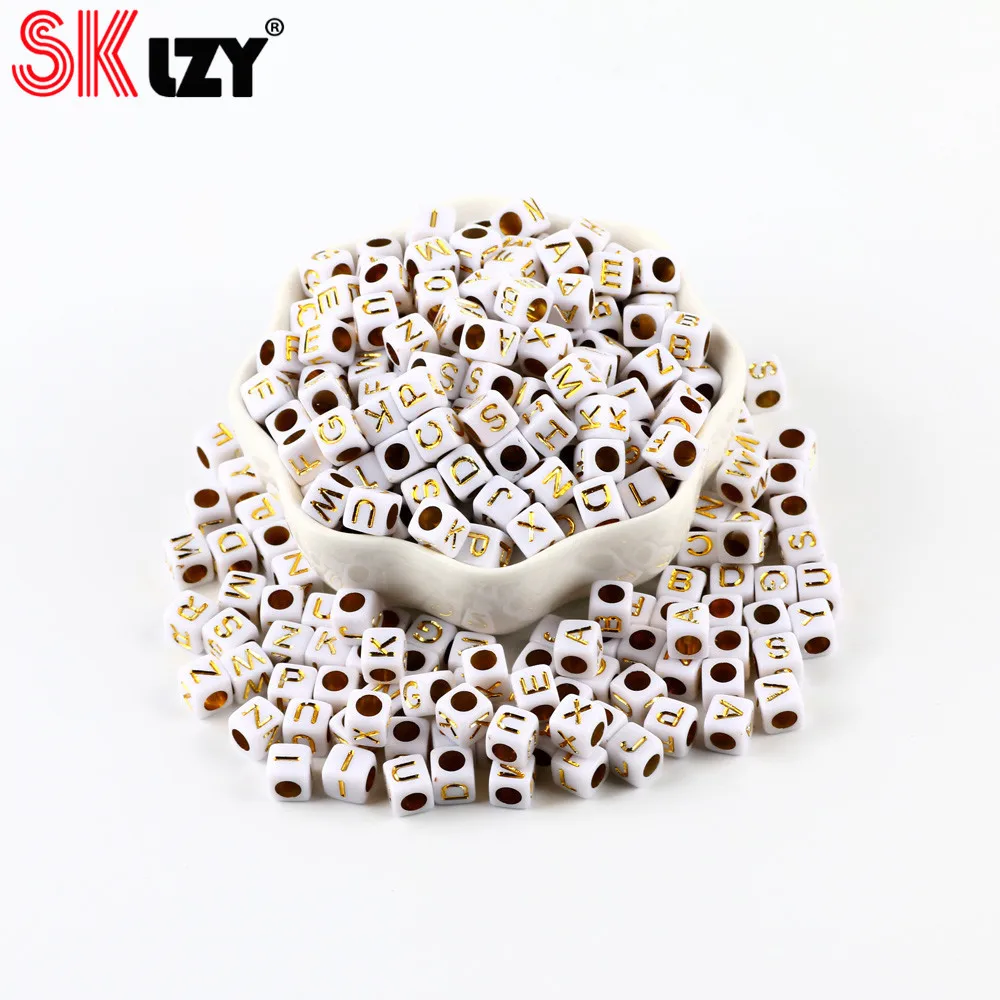 200 шт. 6x6 мм акриловые белые Квадратные бусины с буквами для рукоделия браслет