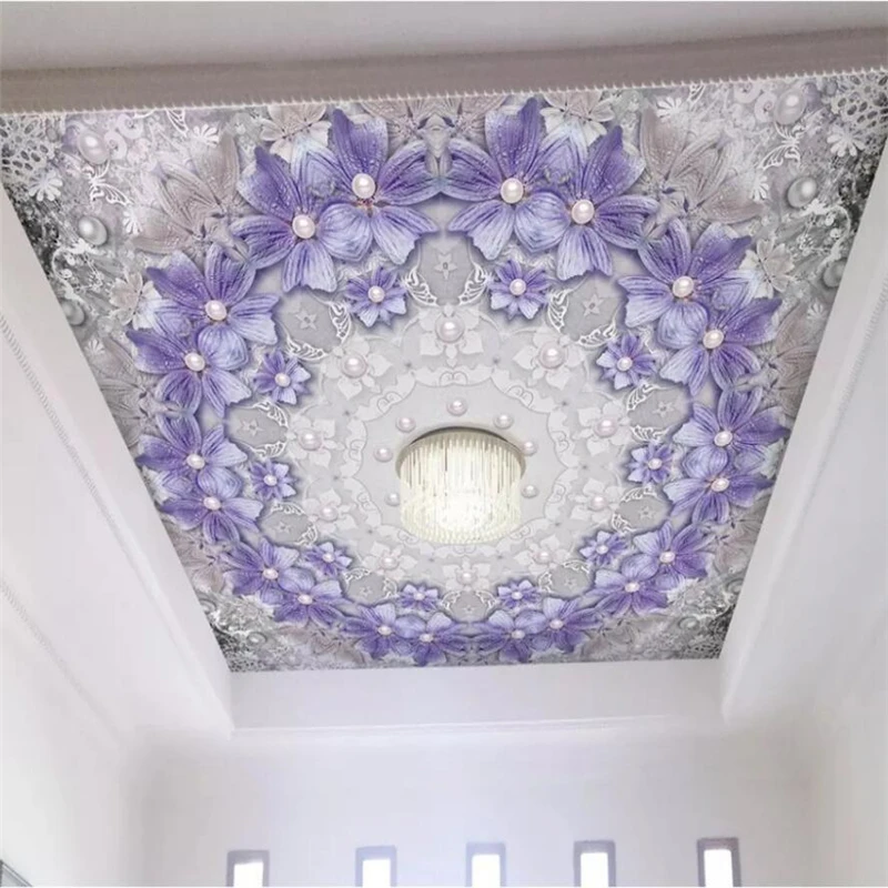 Пользовательские обои 3D фрески фиолетовый цветок Жемчуг кружево 3d потолок