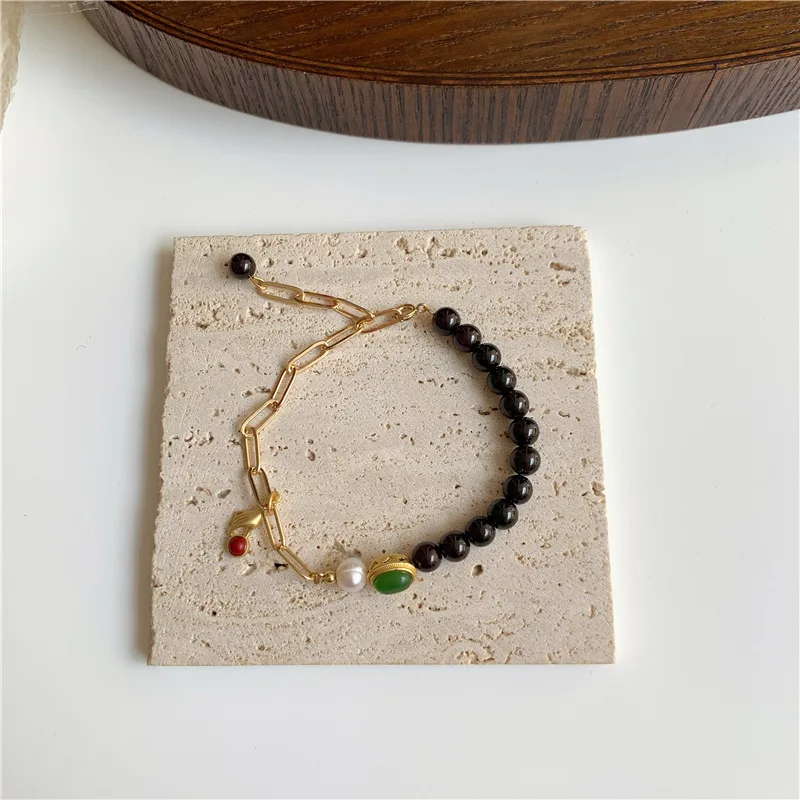 

LOVOACC Chinese Style Multicolor Natural Stone Charm Bracelets for Women Asymmetric Gold Color Hand Linked Chains Bracelet Gifts