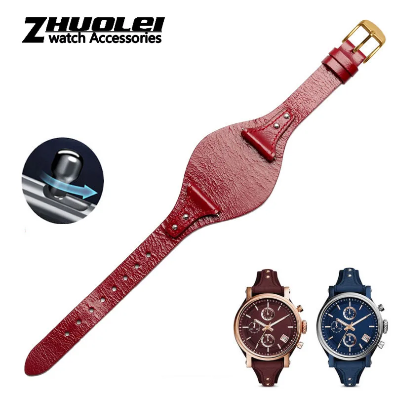 red-gold buckle Первый слой телячьей кожи ремешок для Fossil ES3616 ES3838 ES4114 Женская Серия 18 мм Натуральная кожа ремешок для часов Quick release - Цвет ремешка: red-gold buckle