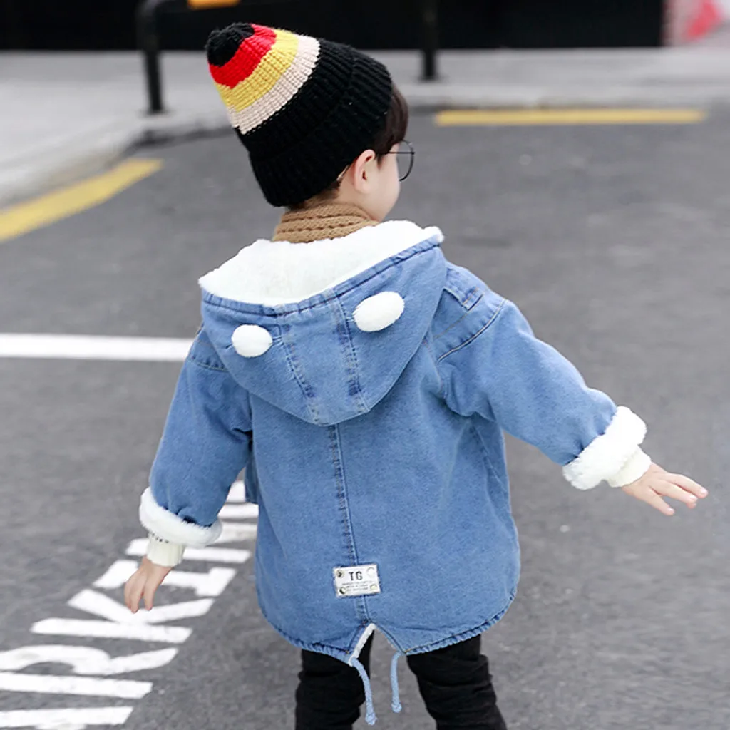 Детское джинсовое пальто SAGACE плотное теплое с мехом Повседневная Верхняя одежда