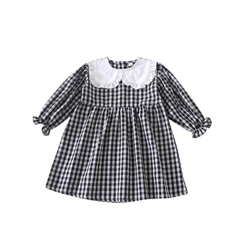 

Весенние платья для девочек WLG, детское клетчатое платье с круглым воротником и длинным рукавом, повседневная универсальная одежда для мале...