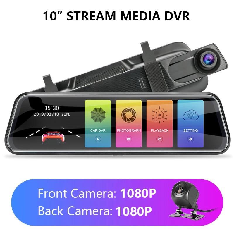 With rear camera Jansite 1" Автомобильный видеорегистратор с сенсорным экраном HD 1080P поток заднего вида Автомобильная камера циклическая запись двойной объектив Обнаружение движения 720P камера заднего вида - Название цвета: With rear camera
