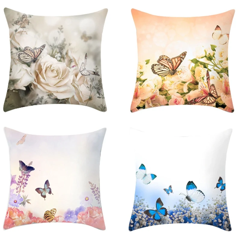 

Butterfly Flower Pattern Cushion Cover 45X45cm Decorative Pillows for Seat Car Home Sofa Bed Decoration