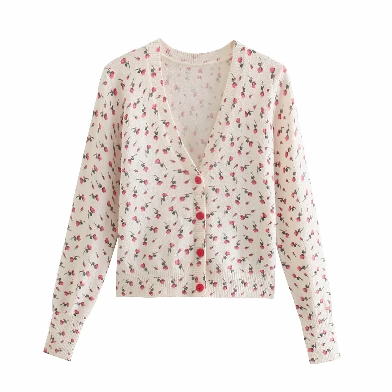 

Fashion Za Knitted Cardigan Sweater Jumpers Coat 2021Spring Floral Camis Mujer Cropped Top Female Slim Sexy Vintage Knitwear