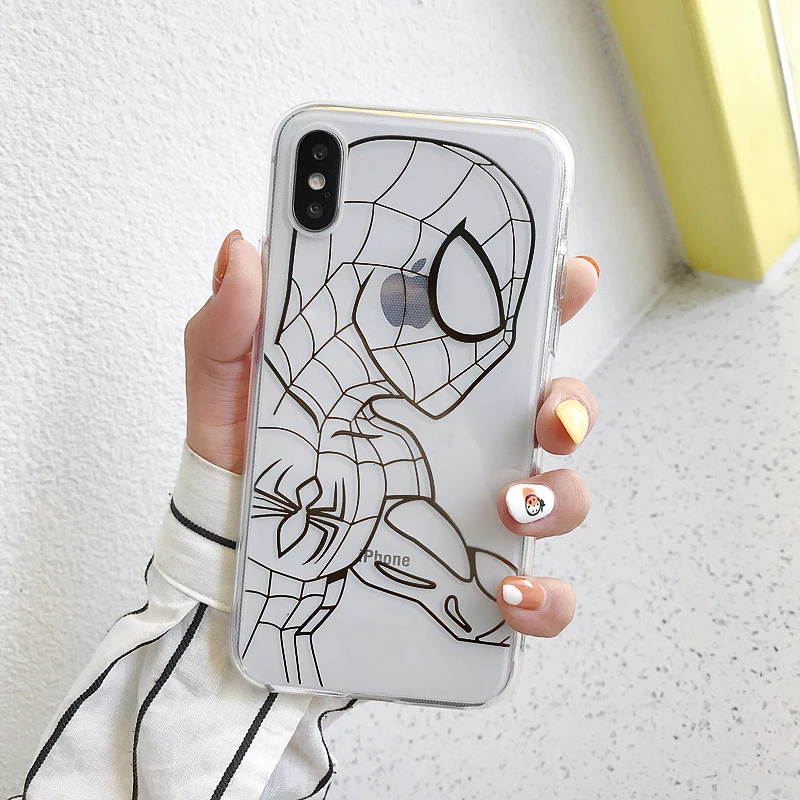 06C Прозрачный чехол для телефона для iphone 11 Pro Max 6 7 8 6s 5 5S se чехол для iphone X XS Max XR 7 8 Plus чехол Человек-паук Железный человек - Цвет: 06C