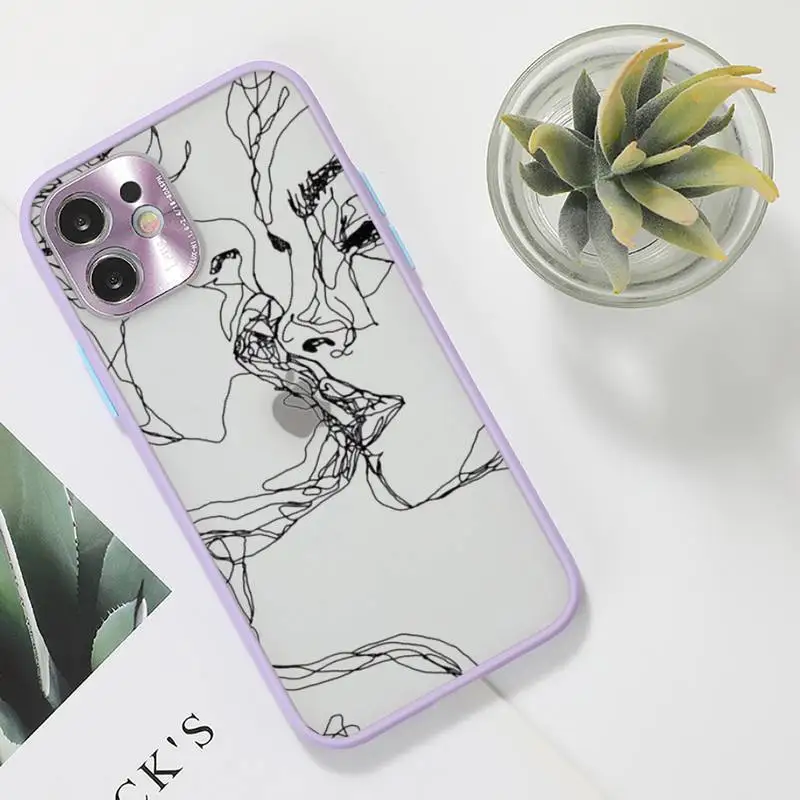 

Line abstract art Phone Case For iPhone 12 11 Mini Pro XR XS Max 7 8 Plus X Matte transparent Purple Back Cover