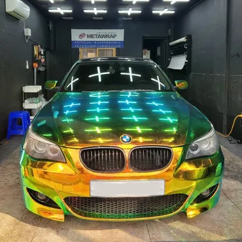18mx1.35m Holographic Chameleon Green to Gold Neo Chrome Whole Car Body Vinyl Wrap Film Sheet Roll Sticker Decals Color Changing