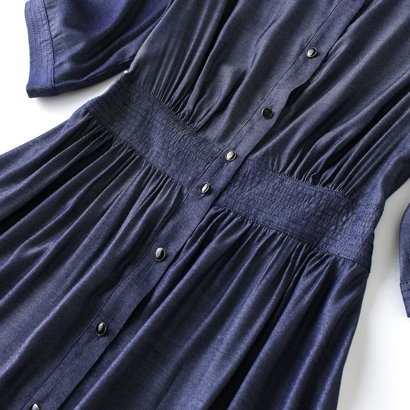 Джинсовое платье Tencel осень 2019 однобортное длинное с отложным воротником и