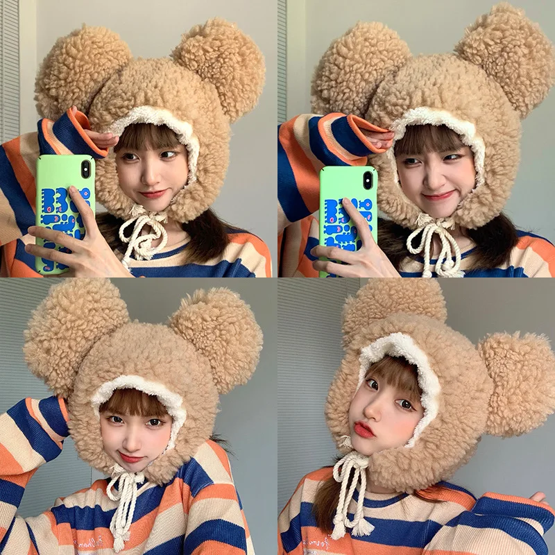 

Winter Mickey Big Ears Lady Aviator Hat Plush Bear Warm Hat Cute Warm Ear Protection with Earmuffs