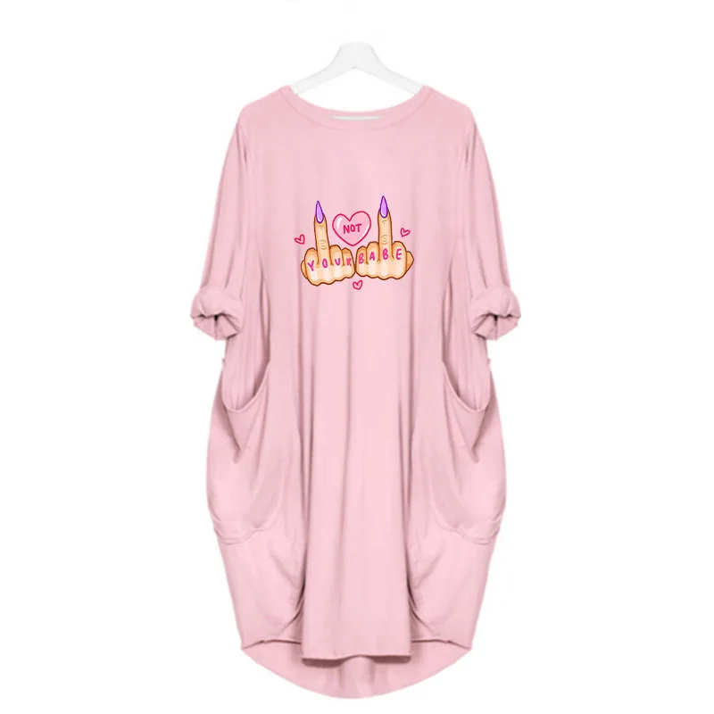 

Plus Size Vintage Womens Dresses New Arrival 2021 Loose Party Casual Long Sleeve Autumn Gesture Letter Print Pocket Streetwear