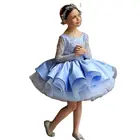 Синие платья для девочек с блестками и цветами, платье для маленьких девочек с блестками, милое платье для маленьких принцесс, детское платье на день рождения для первого причастия