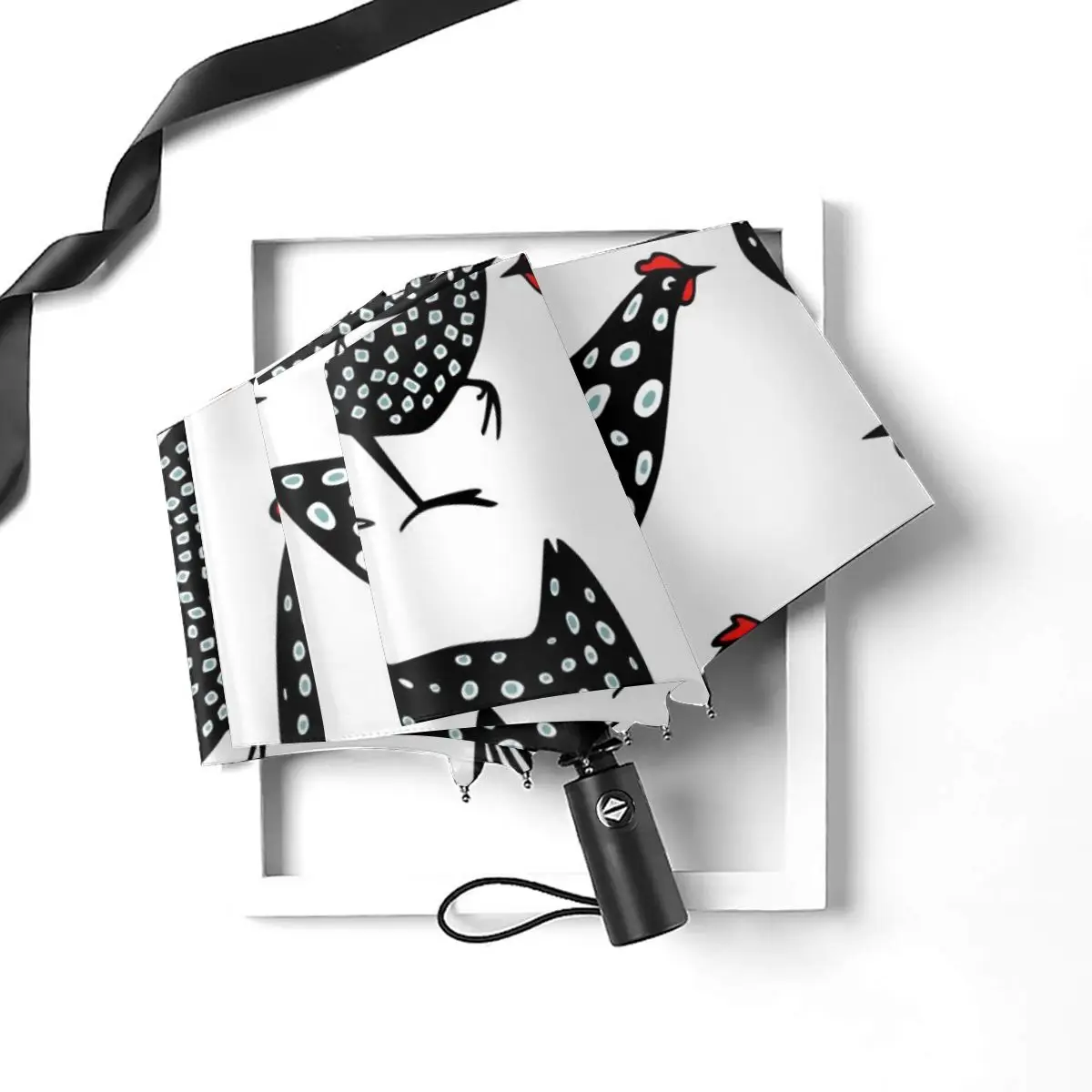 Prezzo Resistente Al Vento Pieghevoli Donne Ombrello Automatico Auto Nero Macchiato Polli Farm Antivento Ombrelli Da Pioggia Per Gli Uomini Parasole