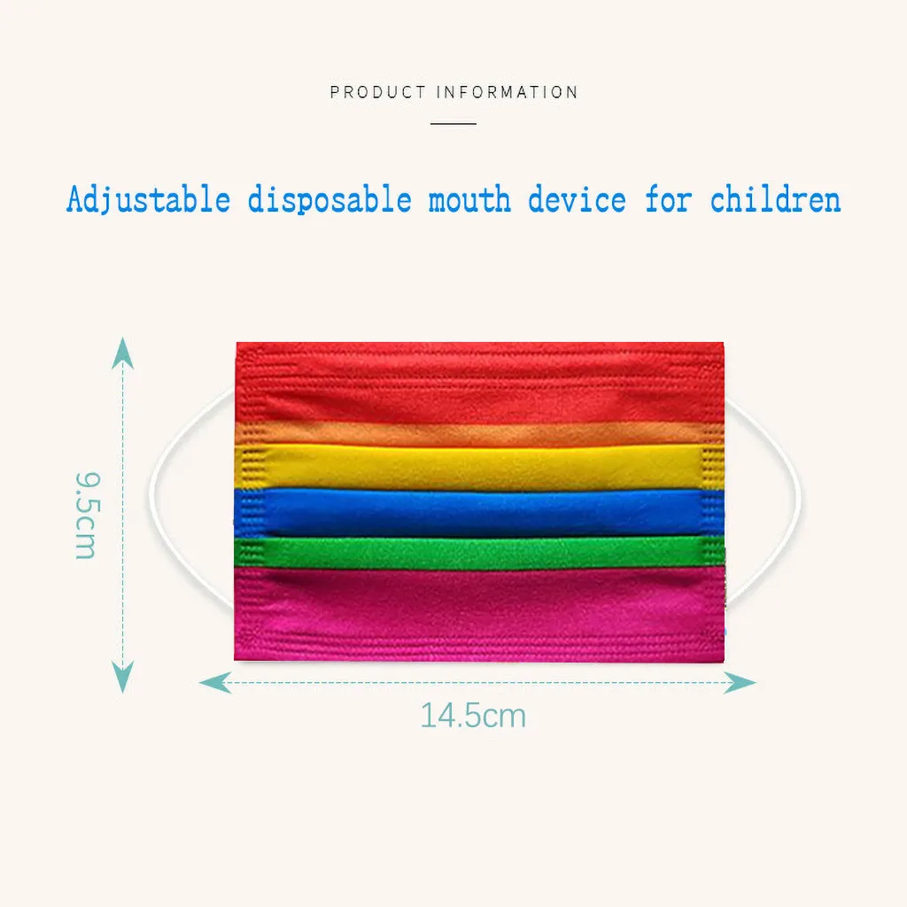 

50PCS Disposable Colorful Cute Children Rainbow Print Pattern Mask Kids Outdoor Dustproof Protective Face Mask funda mascarilla