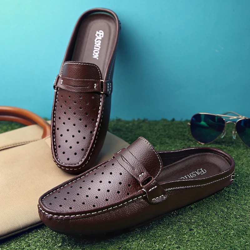 

FIXSYS Summer Mens Penny Half Loafers Hollow Breathable Half Slippers Outdoor Mules Loafer Slides Lightweight Half Shoes for Man
