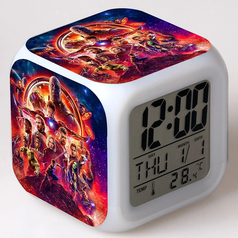 Marvel The Avengers: Infinity War Toys Cartoon Anime Figures Light Digital Colorful LED Alarm Clock Kids Christmas Clocks Gifts