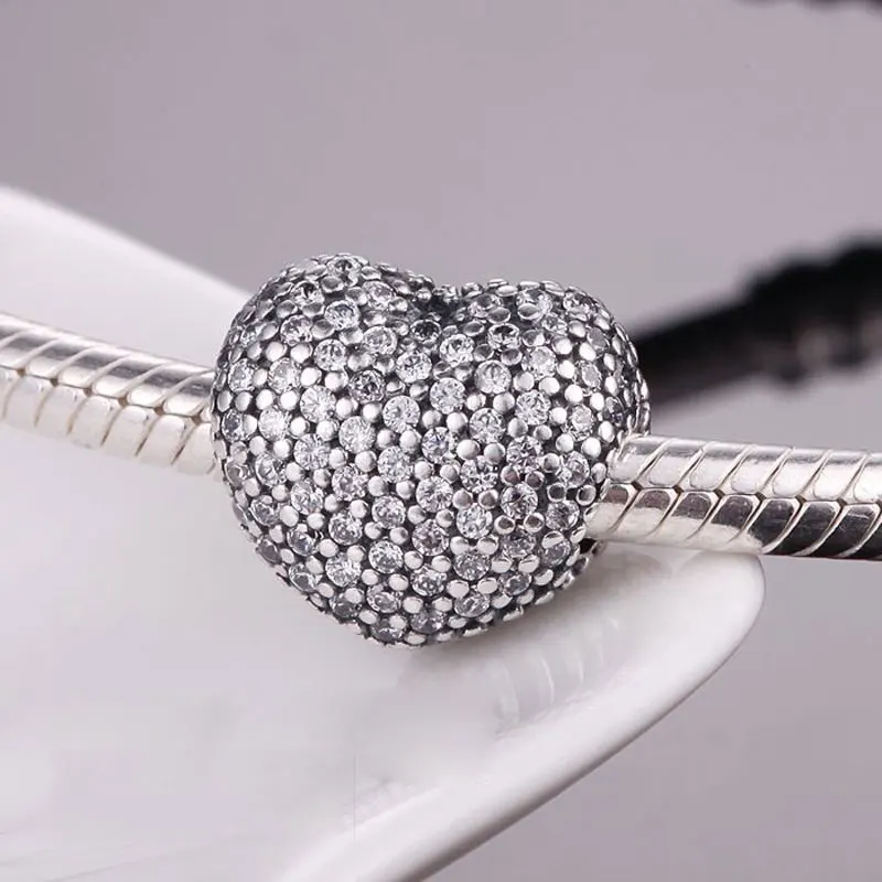 Pave открыть мое сердце Клип Фиксатор Бусины Подходят бусины из стерлингового серебра 925 Шарм Pandora браслет Diy ювелирные изделия