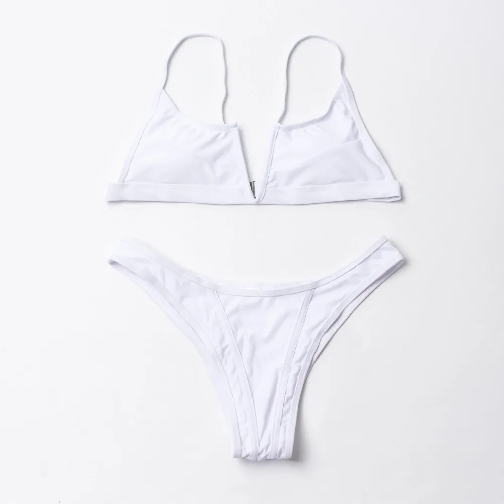 Однотонное бикини 2020 женский купальник с V-образным вырезом бандаж подкладками