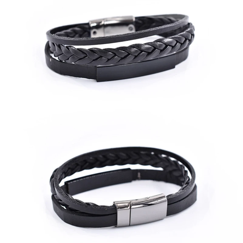 Многослойный браслет из натуральной кожи для женщин металлический